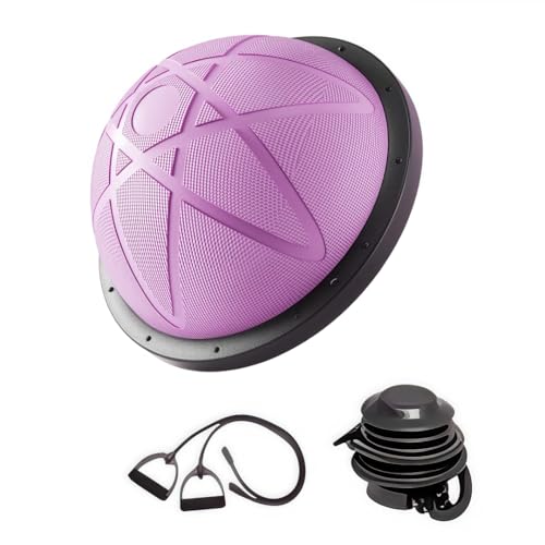 NYHGOXM【耐荷重400kg】ハーフバランスボール 半円型 体幹トレーニング バランスディスク 筋トレ バレエバランス 付属品付き 家庭用フィットネス バランスボード代替品 (63cm,パープル)